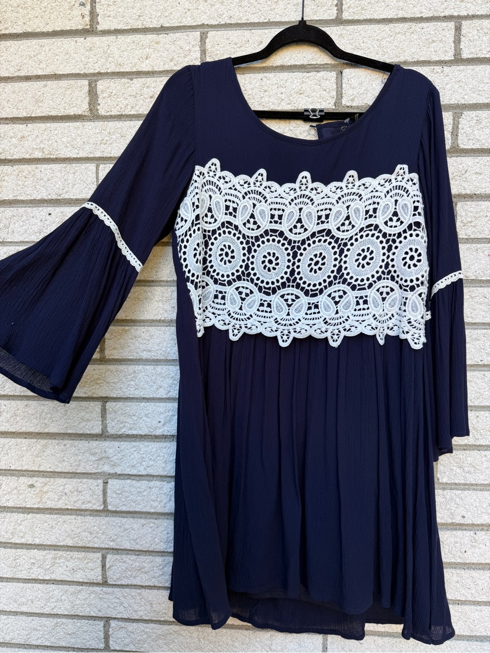 Andree by Unit Women’s Navy Crochet-Trim Bell Sleeve Dress
